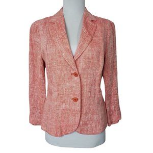 Zara Woman Size 4 100% Linen Blazer Red Marled Unlined Single Breasted